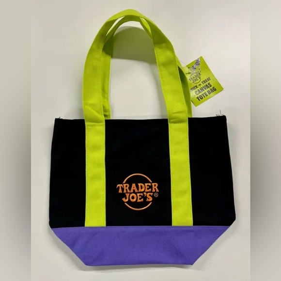 Trader Joe's Halloween Black/Green/Purple Canvas Mini Tote NWT - Picture 1 of 1
